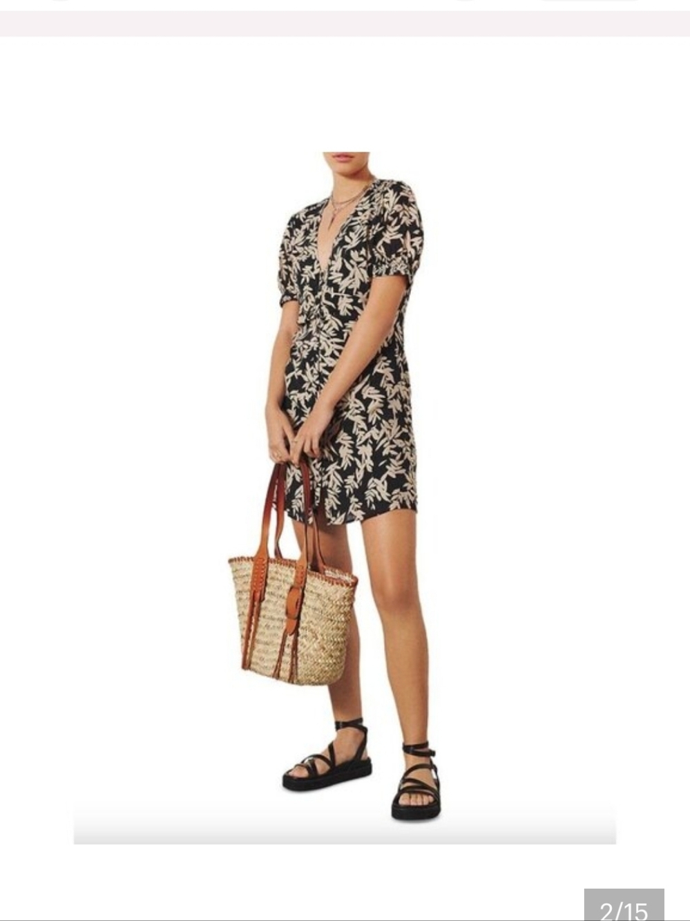 BA&SH Womens Sz L“Tais” Dress Short Floral Viscose Short Sleeve V-Neck